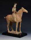 Tang Dynasty, Chinese Painted Pottery Horse and Rider