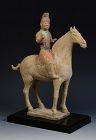 Tang Dynasty, Chinese Painted Pottery Horse and Rider