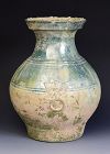 Han Dynasty, Chinese Green Glazed Pottery Hu Jar