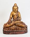 19th Century, Mandalay, Burmese Wooden Seated Buddha