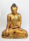 19th Century, Mandalay, Burmese Wooden Seated Buddha