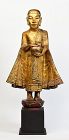 19th Century, Mandalay, Burmese Wooden Standing Disciple Holding Bowl