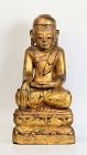 17th Century, Shan, Burmese Wooden Seated Buddha with Gilded Gold