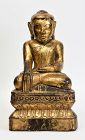 17th Century, Shan, Burmese Wooden Seated Buddha with Gilded Gold