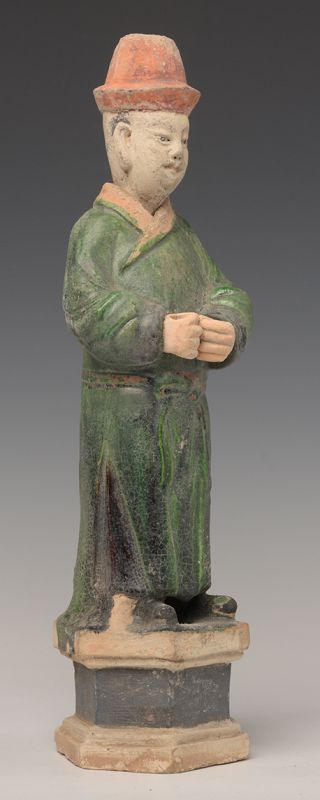 Ming Dynasty, Chinese Painted Pottery Figure of Court Man