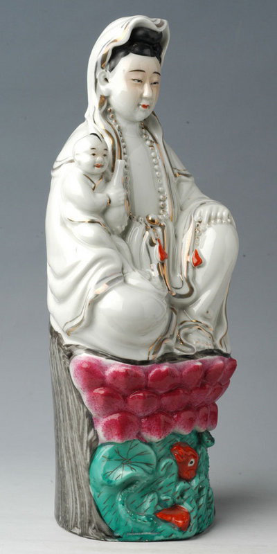 A Polychrome Porcelain Model of Guanyin (Kuan Yin)