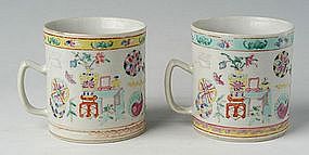 A Pair of Chinese Export Polychrome Porcelain Mugs