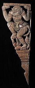 19th century, Rare Carved Wooden Hanuman Roof Bracket