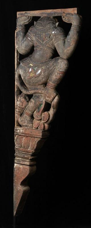19th century, Rare Carved Wooden Hanuman Roof Bracket