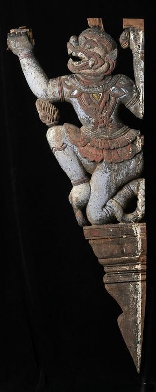 19th century, Rare Carved Wooden Hanuman Roof Bracket
