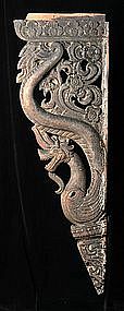 19th century, Rare Carved Wooden Naga Roof Bracket