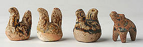 Miniature Sukhothai Pottery Rooster and Elephant