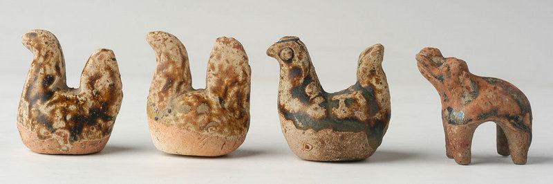 Miniature Sukhothai Pottery Rooster and Elephant