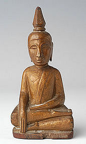 19th Century, Laos Wooden Sitting Buddha