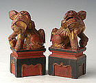 Qing Dynasty, A Pair of Chinese Wooden Lions
