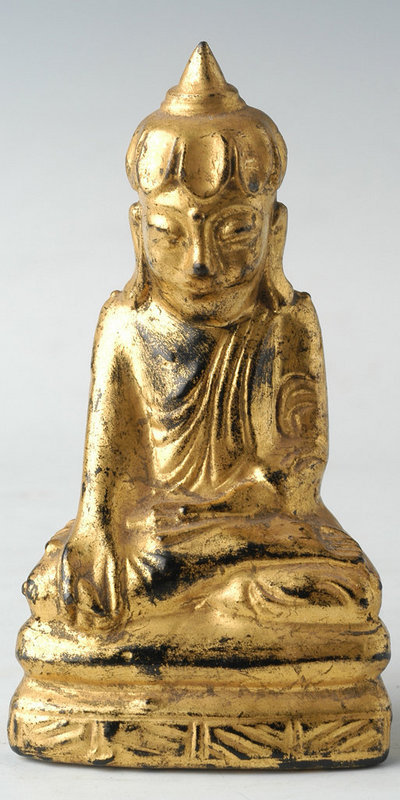 Burmese Painted Solid Lacquered Lotus Buddha