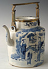 Large Chinese Qing Dynasty B & W Teapot w/ Garden Scene