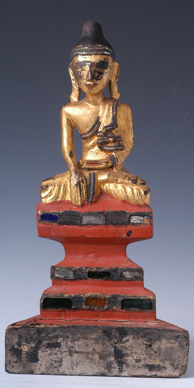 19th Century, Burmese Wooden Sitting Buddha