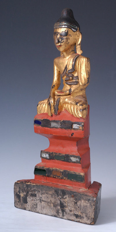 19th Century, Burmese Wooden Sitting Buddha