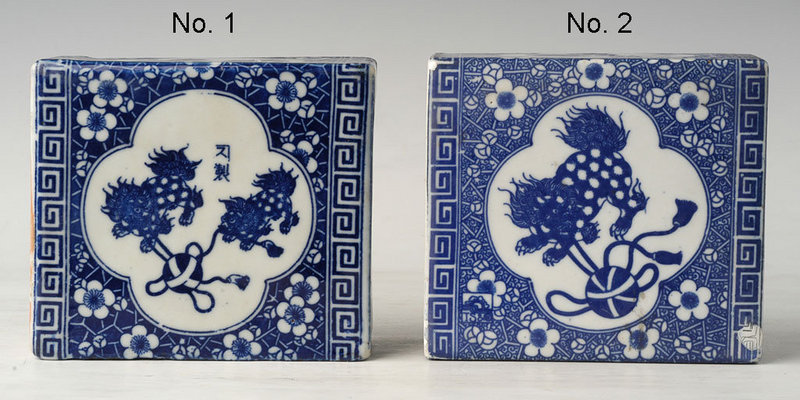 Chinese Blue and White Porcelain Pillows W/ Foo Dogs