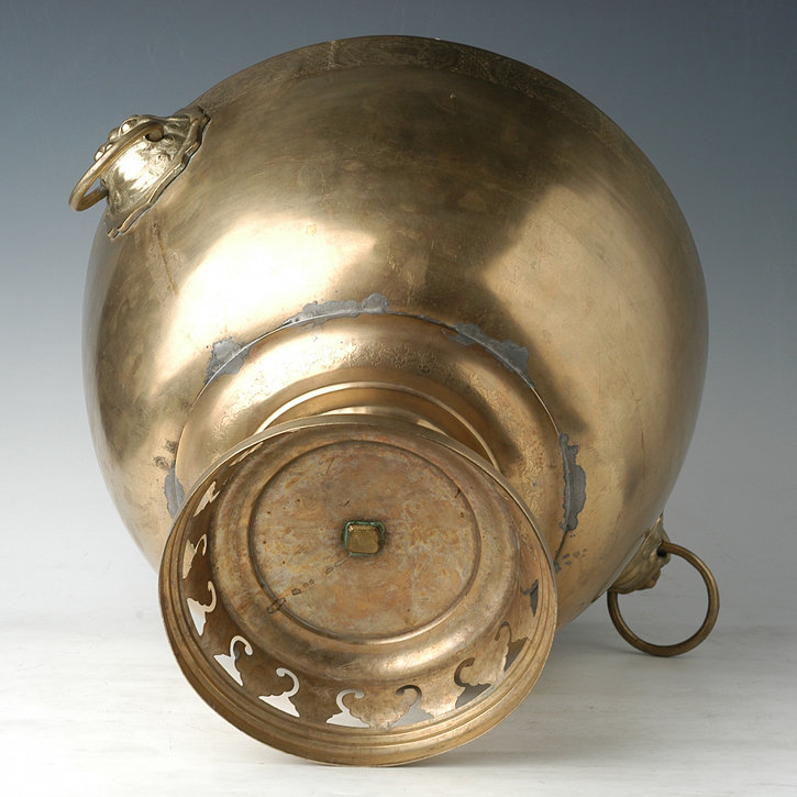 Large 19th Century Chinese Brass Stem Ritual Bowl