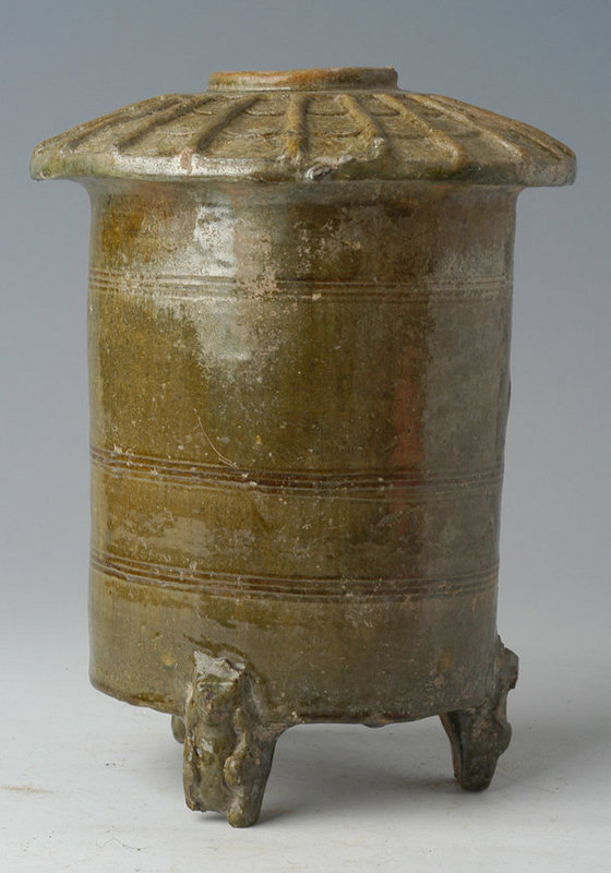 Han Dynasty, Chinese Pottery Granary with Green Glaze