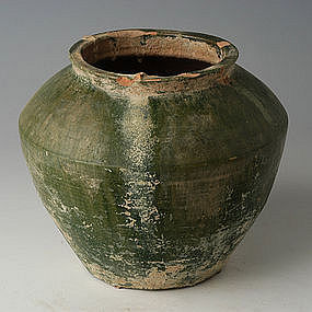 Han Dynasty, Chinese Pottery Green Glazed Jar