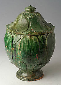 Yuan Dynasty, Chinese Pottery Green Glazed Jar