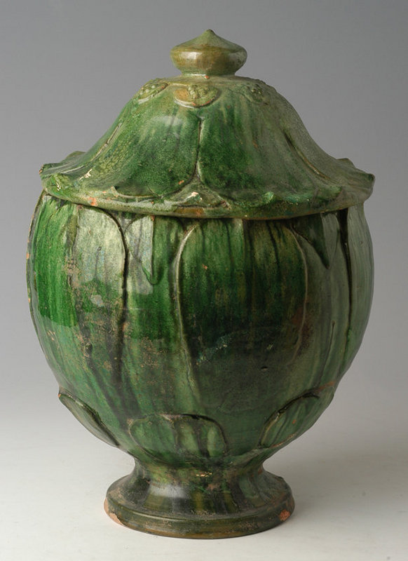 Yuan Dynasty, Chinese Pottery Green Glazed Jar