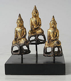 A Set of Three Burmese Bronze Buddhas
