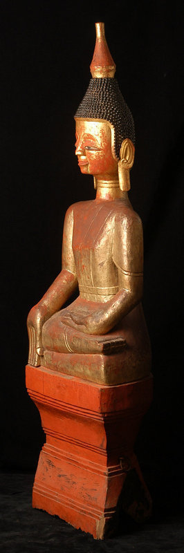 17th Century, RARE &amp; Large Tai Lue Burmese Wooden Seated Buddha