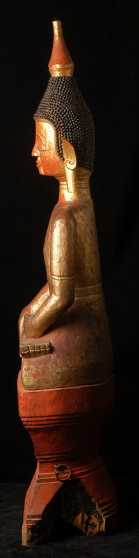 17th Century, RARE &amp; Large Tai Lue Burmese Wooden Seated Buddha