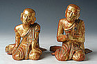 19th Century, Mandalay, A Pair of Burmese Wooden Seated Disciples
