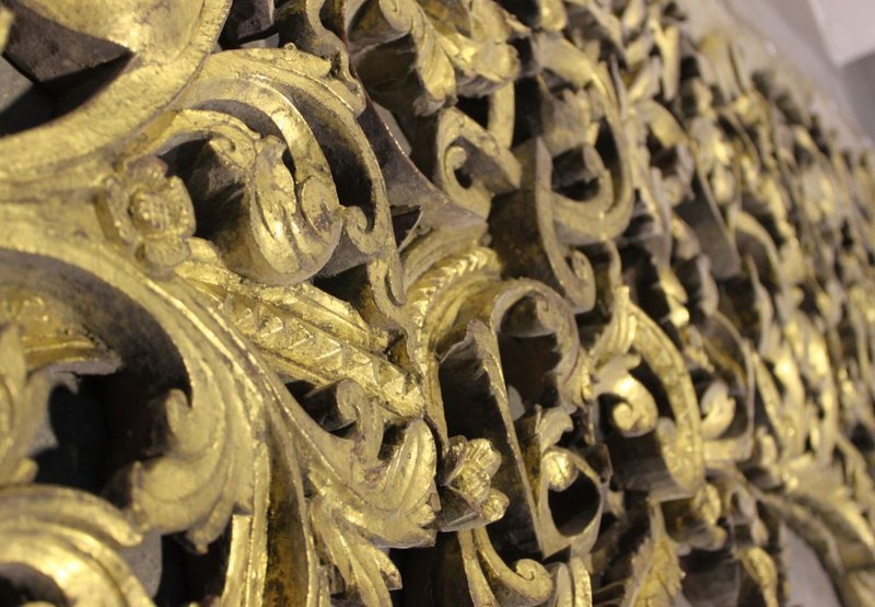 19th C., Mandalay, Very Large Burmese Wood Carving with Gilded Gold