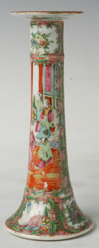A Chinese Export Rose Medallion Candle Holder