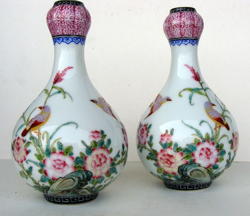 Famille Rose Vases (Pair)