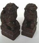 Wooden Buddhist Lions (Pair)