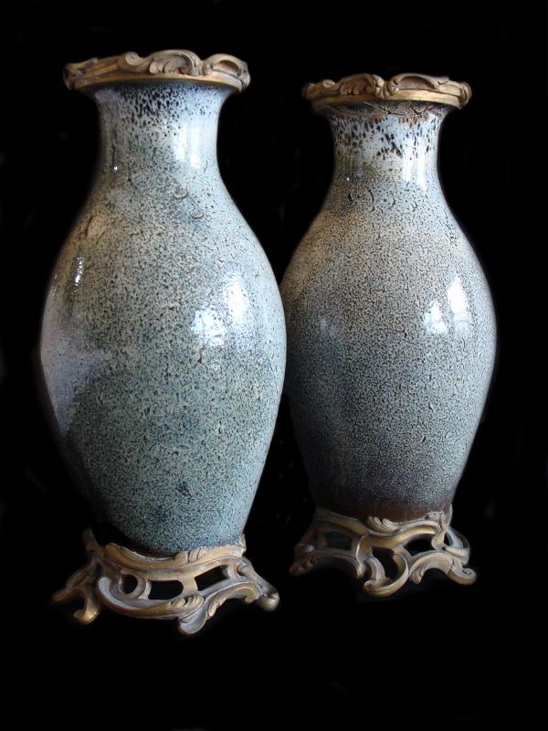 Chinese Shiwan Jun Blue Glaze Vases (Pair)