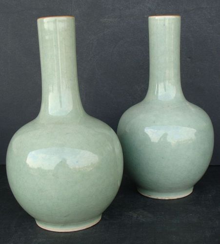 Chinese Celadon Bottle Vase (Pair)