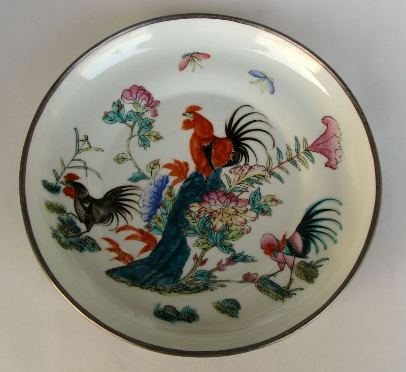Chinese Famille Rose Rooster Plate