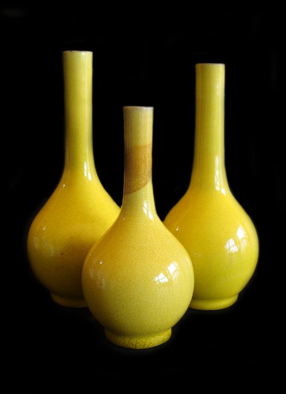 Chinese Yellow Glaze Stoneware Vases