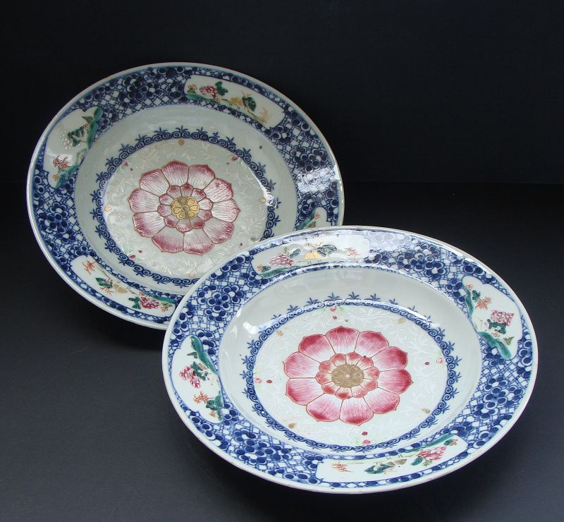 Chinese Lotus Bloom Plates (Pair)