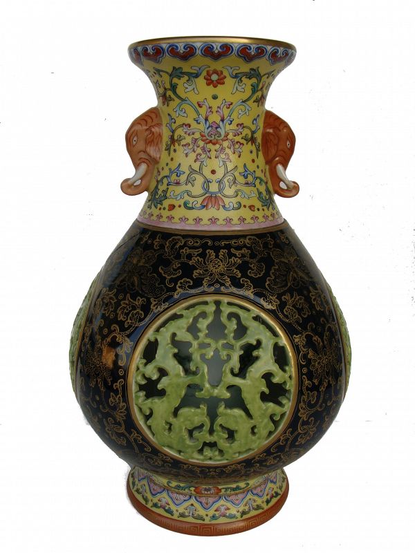 Chinese Famille-Rose Reticulated Revolving Vase