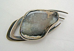 Maxwell Chayat Modernist Sterling Brooch w/Gray Agate