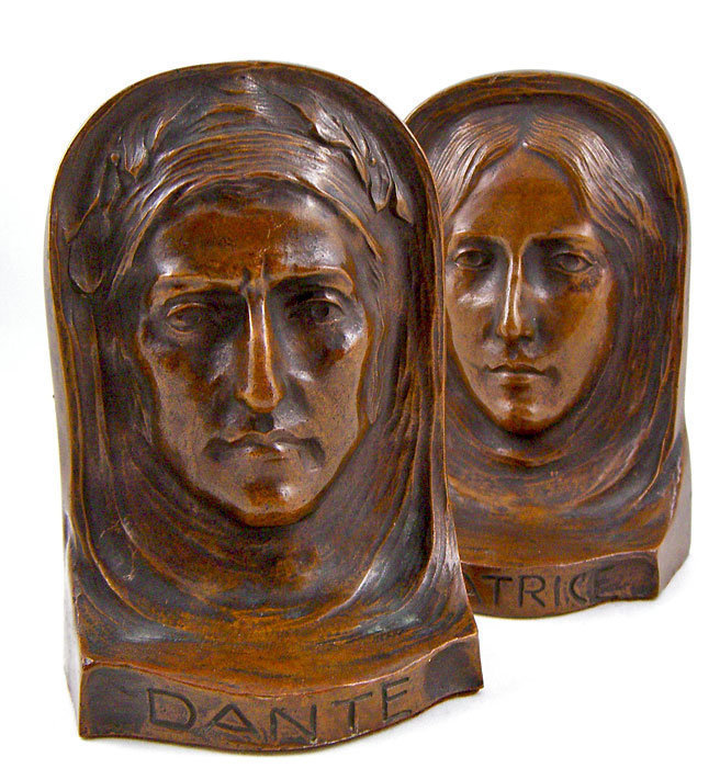 Dante and Beatrice Arts and Crafts Bronze Bookends