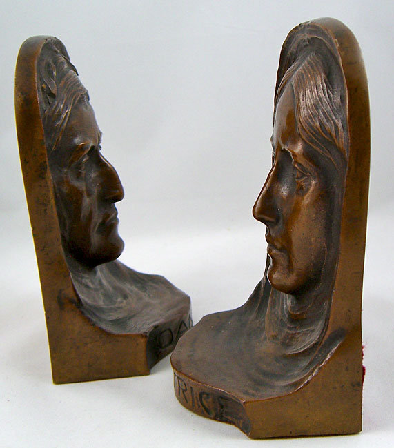 Dante and Beatrice Arts and Crafts Bronze Bookends
