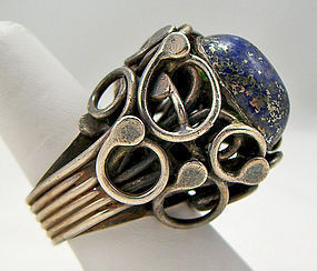 Rachel Gera Modernist Sterling and Lapis Ring Israel