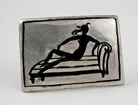 Wiener Werkstatte Sterling and Enamel Brooch Austria