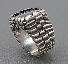 Modernist Sterling Silver and Onyx Mans Ring