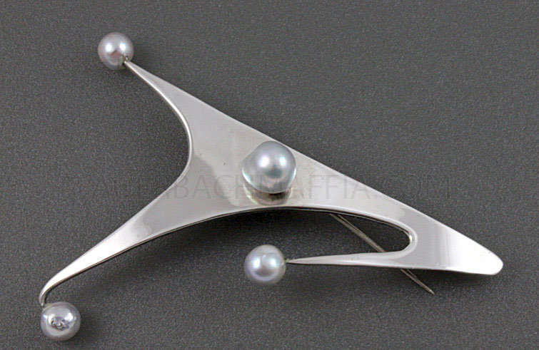 Esther Lewittes Modernist Sterling and Pearl Brooch